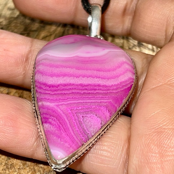 Pink Banded Botswana Agate Pendant 2 1/4” - Picture 6 of 15